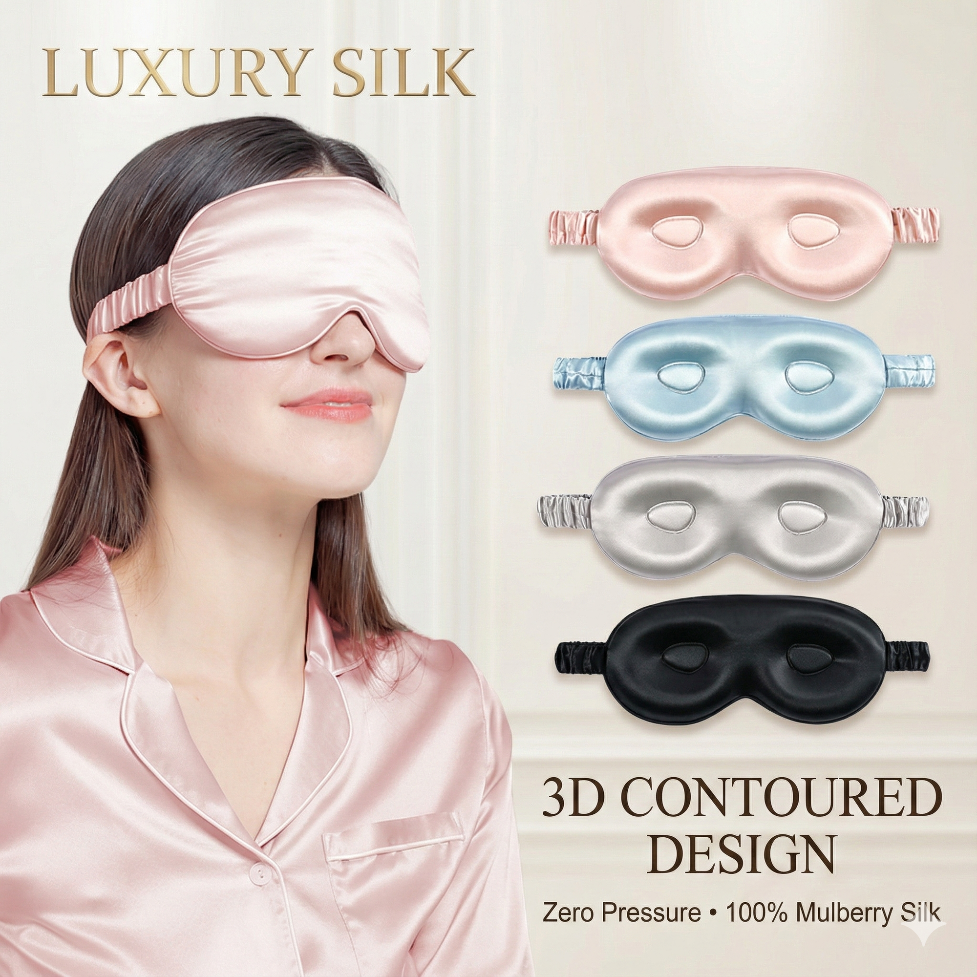 LumiSoie 3D Contoured 22-Momme Silk Sleep Mask (Zero Pressure & Lash Friendly)