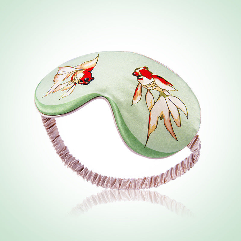 LumiSoie Oversized 19-Momme Mulberry Goldfish Print Silk Sleep Mask (100% Long Strand Silk Filled)