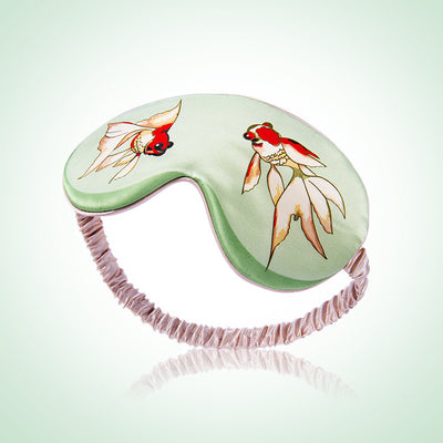 LumiSoie Oversized 19-Momme Mulberry Goldfish Print Silk Sleep Mask (100% Long Strand Silk Filled)