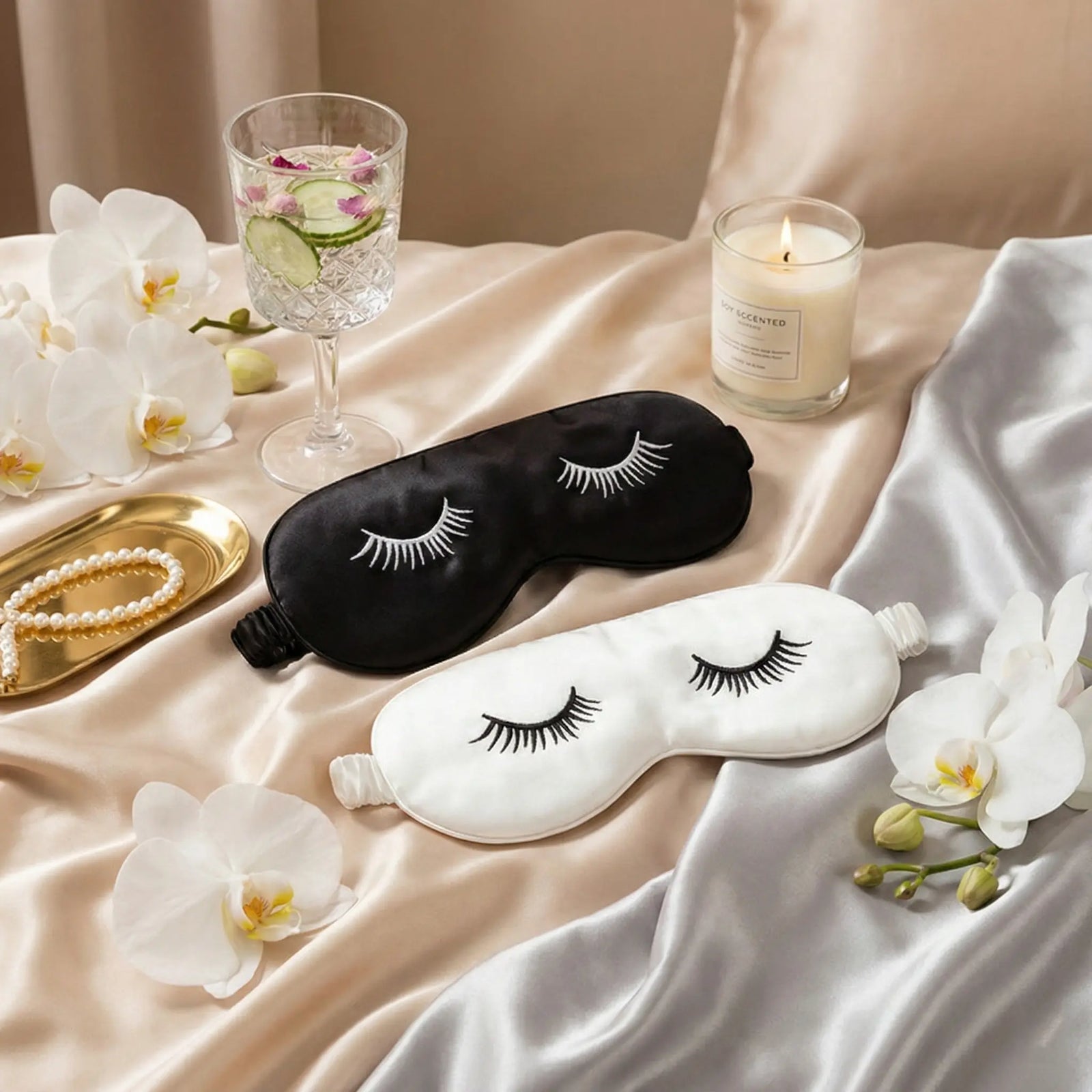 LumiSoie™ "The Wink" 22-Momme Mulberry Silk Sleep Mask (Embroidered Eyelash Edition)