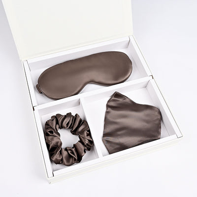 LumiSoie "Triple Indulgence" 100% Mulberry Brown Silk Gift Set